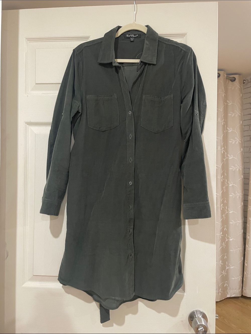 Velvet Heart Dark Olive Button-Front Shirt Dress